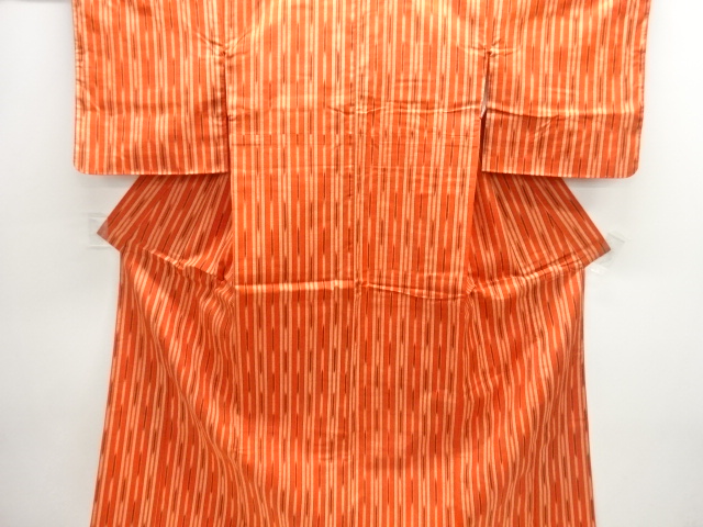 未使用品　縞に絣柄織り出し手織り紬着物